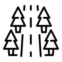 nero e bianca linea arte icona di un' strada principale attraverso un' foresta con stilizzato alberi vettore