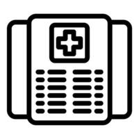 nero e bianca linea arte di un' medico rapporto o paziente file icona con un' attraversare simbolo vettore