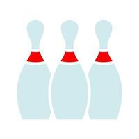 bowling impostato icona. tre bianca spille, rosso strisce, gli sport attrezzatura, gioco, concorrenza, ricreazione, interno attività, colpire, tempo libero. vettore