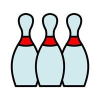 bowling impostato icona. tre bianca spille, rosso strisce, gli sport attrezzatura, gioco, concorrenza, ricreazione, interno attività, colpire, tempo libero. vettore