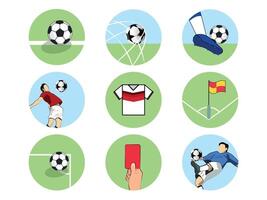 calcio piatto icone impostato immagini con lungo ombra nel cerchi vettore