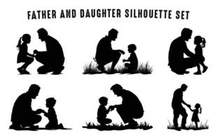 padre e figlia giocando su il terra silhouette clip arte impostare, papà e bambino momenti sagome fascio vettore