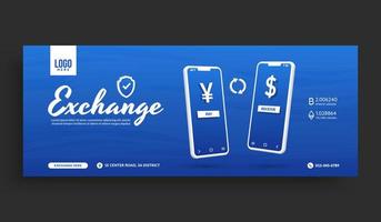 modello di banner di copertura dei social media di cambio valuta online, transazione di pagamento digitale tramite lo sfondo dell'applicazione vettore