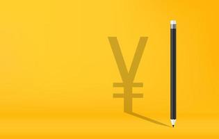 matite con ombra simbolo di valuta yuan su sfondo giallo vettore