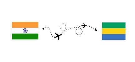 volo e viaggio dall'india al gabon con il concetto di viaggio in aereo passeggeri vettore