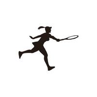 donna atleta swing sua tennis racchetta silhouette - tennis cartone animato atleta silhouette isolato su bianca vettore