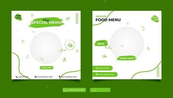 modelli di social media menu di cibo. modelli di volantini di cibo, promo, menu di cibo di oggi. vettore