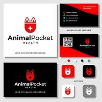 design del logo per la salute della tasca degli animali con modello di biglietto da visita. vettore