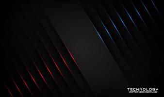 Fondo astratto di tecnologia nera 3d, strato di sovrapposizione su spazio scuro con decorazione effetto strisce di luce blu rosso. elemento modello moderno stile futuro per volantino, copertina, brochure o pagina di destinazione vettore