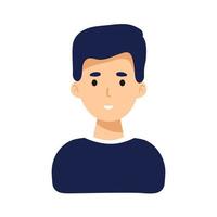 icona emotiva del viso dell'uomo. sorridente personaggio maschile in camicia blu piatto illustrazione vettoriale isolato su bianco. felice ritratto psicologico umano. avatar utente emozioni positive. per app, web design