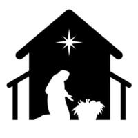 notte santa della nascita del bambino gesù cristo silhouette scena dalla religione cristianesimo presepe. storia religiosa biblica dei cattolici. tagliato per scrapbooking e stampa. illustrazione vettoriale. vettore