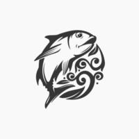 disegno del logo premium del pesce distintivo del cerchio vettore