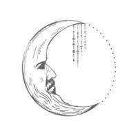 icona del mese arte disegnata a mano lineare nera, luna boho vettore