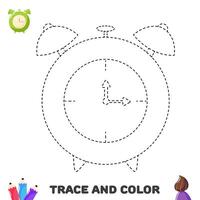 tracciare e colore allarme orologio. educativo foglio di lavoro per bambini con scuola fornitura vettore