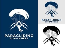 parapendio volante gli sport logo , alto avventura parapendio logo design modello vettore