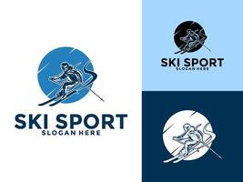 sciare inverno sport logo simbolo, montagna sciare logo design modello vettore