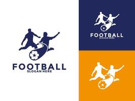 calcio calcio logo , calcio calcio con giocatore e palla logo design modello vettore
