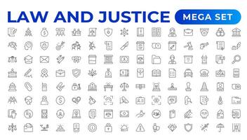 legge e giudizio linea icone illustrazione. giustizia, Tribunale di legge e governo schema icona impostare. vettore
