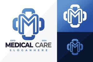 lettera m medico cura logo design simbolo icona illustrazione vettore