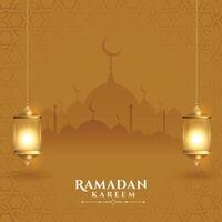 bellissimo Ramadan kareem Festival carta con lanterne vettore