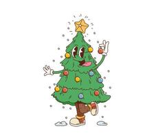 cartone animato retrò Groovy Natale albero personaggio vettore