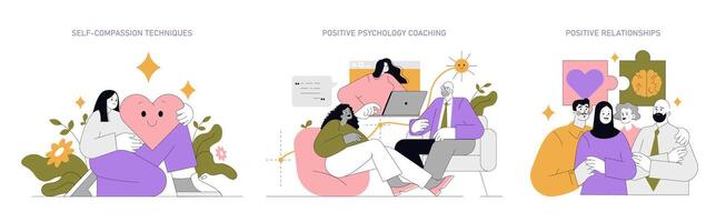 positivo psicologia. piatto illustrazione vettore