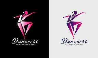 donna ballerino , uomo ballerino icona, musicale programma studio, gli sport moderno logo design campione vettore