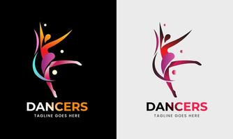 donna ballerino , uomo ballerino icona, musicale programma studio, gli sport moderno logo design campione vettore