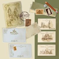 Set di cartoline d&#39;epoca vettore