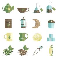 Le icone del tempo del tè sono piatte vettore