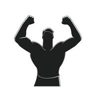 uomo mostrando il suo muscolo. bodybuilder silhouette. fitness nero icona. vettore