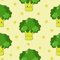 modello senza cuciture di simpatici broccoli kawaii. stampa vegetale con diverse emozioni di broccoli. illustrazione vettoriale piatto.