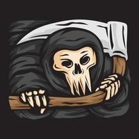 Skull Grim Reaper con il logo della falce. illustrazione vettoriale