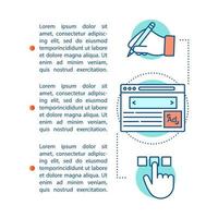 modello di vettore della pagina dell'articolo pubblicitario. media, annunci contestuali. brochure, rivista, design di opuscoli. creazione di contenuti. marketing digitale. copywriting. disegno di stampa. concetto con spazio di testo