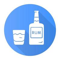 rum blu design piatto lunga ombra icona del glifo. bottiglia e bicchiere vecchio stile con bevanda alcolica. bevanda alcolica da bar consumata per cocktail. illustrazione vettoriale silhouette