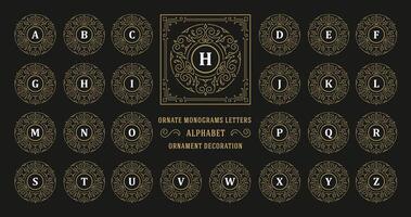 Vintage ▾ monogramma alfabeto lettera con decorativo fiorire ornamento telaio vettore