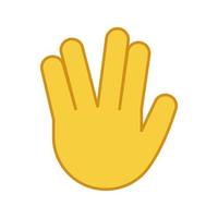 icona di colore emoji saluto vulcaniano. vivi a lungo e prospera il gesto della mano. mano alzata con parte tra medio e anulare. illustrazione vettoriale isolato