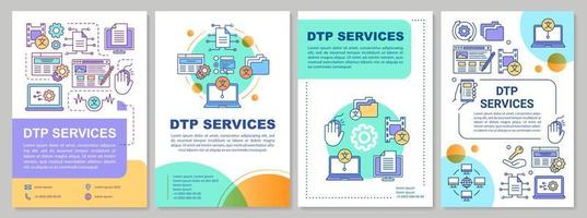 layout del modello di brochure dei servizi dtp. servizio di desktop publishing. volantino, opuscolo, stampa di volantini con illustrazioni lineari. layout di pagina vettoriale per riviste, report, manifesti pubblicitari