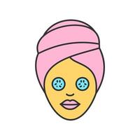 icona del colore della procedura spa. donna con maschera facciale al cetriolo. illustrazione vettoriale isolato