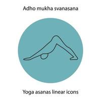 posizione yoga adho mukha svanasana. icona lineare. illustrazione di linea sottile. simbolo di contorno yoga asana. disegno vettoriale isolato contorno