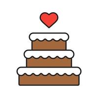 icona di colore della torta nuziale. torta al cioccolato a forma di cuore sopra. illustrazioni vettoriali isolate