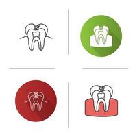 icona della carie. denti sani. design piatto, stili lineari e di colore. illustrazioni vettoriali isolate