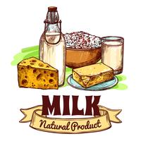 Concetto di schizzo del prodotto del latte vettore