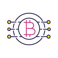 icona del colore bitcoin. valuta virtuale. Banca online. pagamento bitcoin. simbolo di contorno. percorsi microchip con moneta all'interno. illustrazione vettoriale isolato