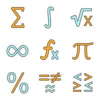 set di icone di colore matematica. simboli matematici. algebra. illustrazioni vettoriali isolate