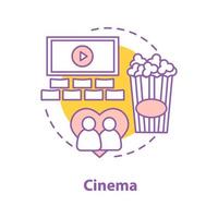 icona del concetto di cinema. primo appuntamento idea illustrazione linea sottile. cinema. coppia che guarda film. disegno vettoriale isolato contorno