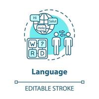 icona del concetto di lingua. capacità di comunicare in diverse lingue. conoscenza dell'illustrazione al tratto sottile dell'idea di parlare straniero. vettore isolato contorno rgb disegno a colori. tratto modificabile