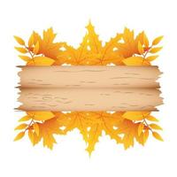 ramo autunnale con foglie e corona decorativa etichetta in legno vettore