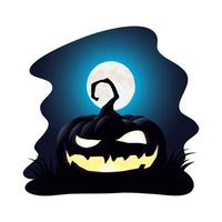 lampada zucca di halloween con personaggio viso di notte vettore