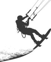 silhouette kitesurf uomo atleta nel azione pieno corpo nero colore solo vettore
